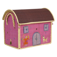 Medium Pink Raffia Toy Baskets with Cat Designs Rice DK